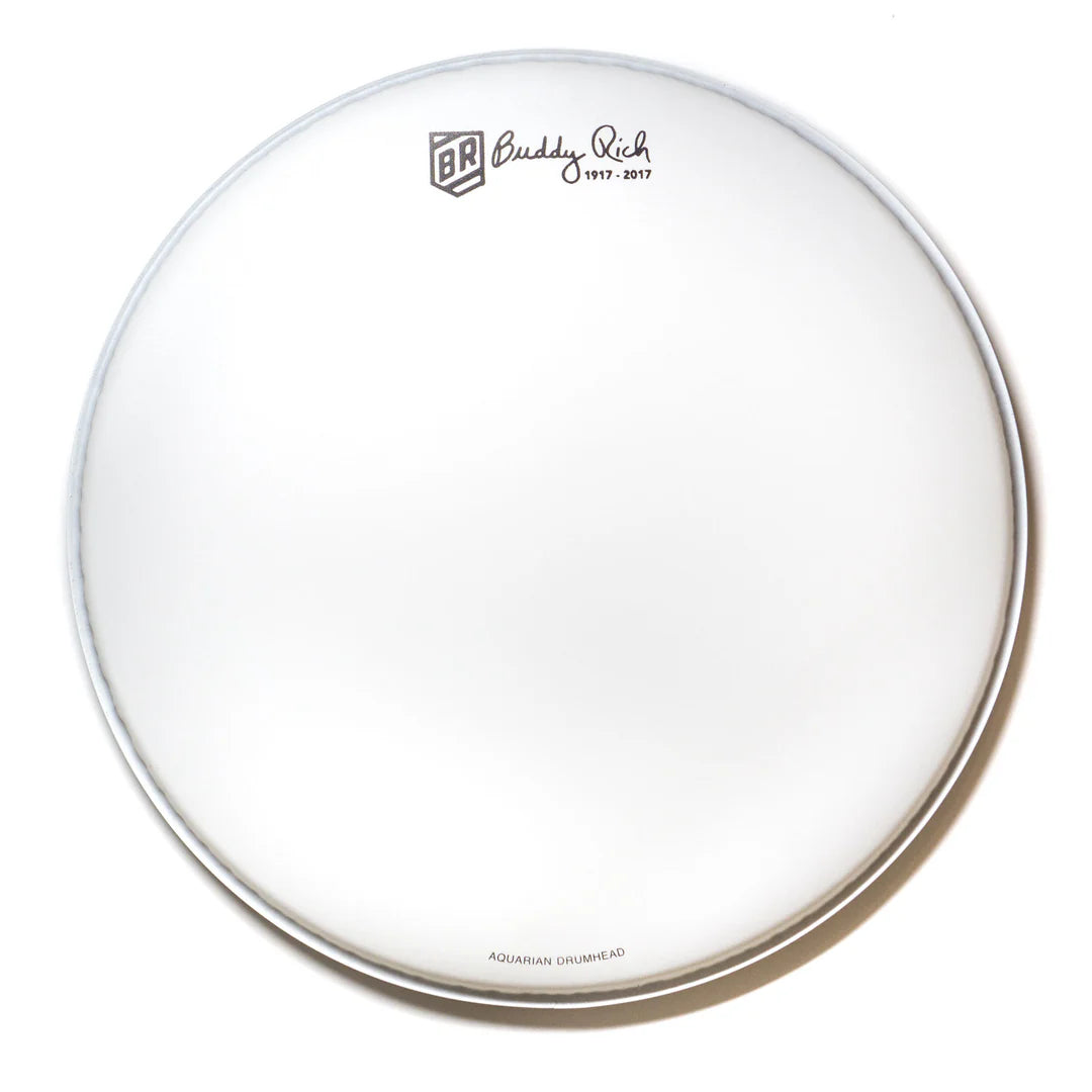AQUARIAN LIMITED EDITION BUDDY RICH WHITE VINTAGE COATED COMMEMORATIVE SNARE BATTER HEAD